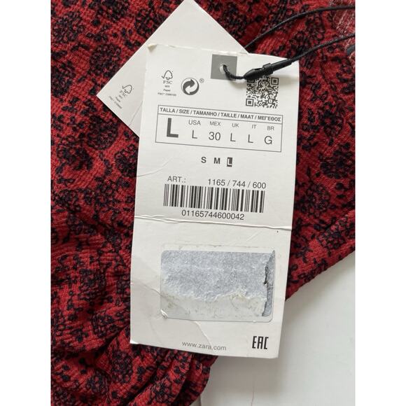 Zara Dainty Floral Dress L Red Black Tiered Cottagecore Raw Hem Boho Maxi Midi - Picture 9 of 9